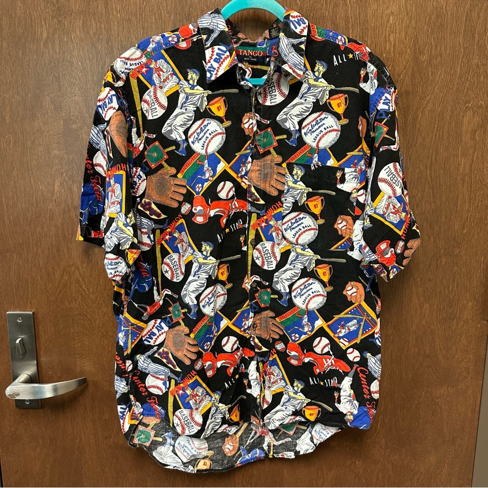 Vintage 90s Allover Print Baseball Buttonup Shirts - men’s L - 100% cotton